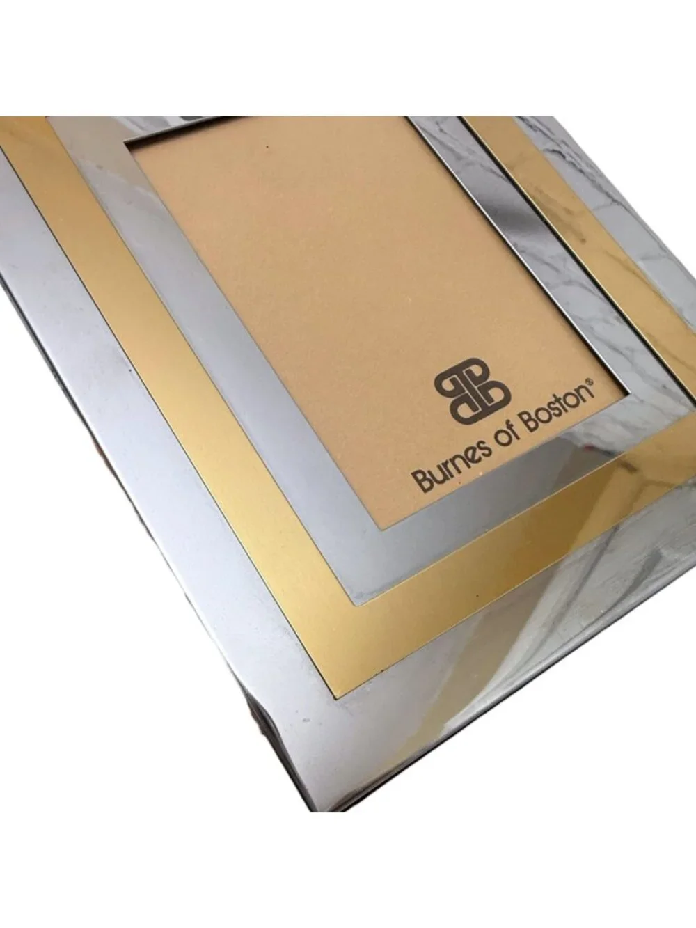 BURNES of BOSTON Photo Frame Silver Gold Metal Desk or Wall Vintage Modern Deco